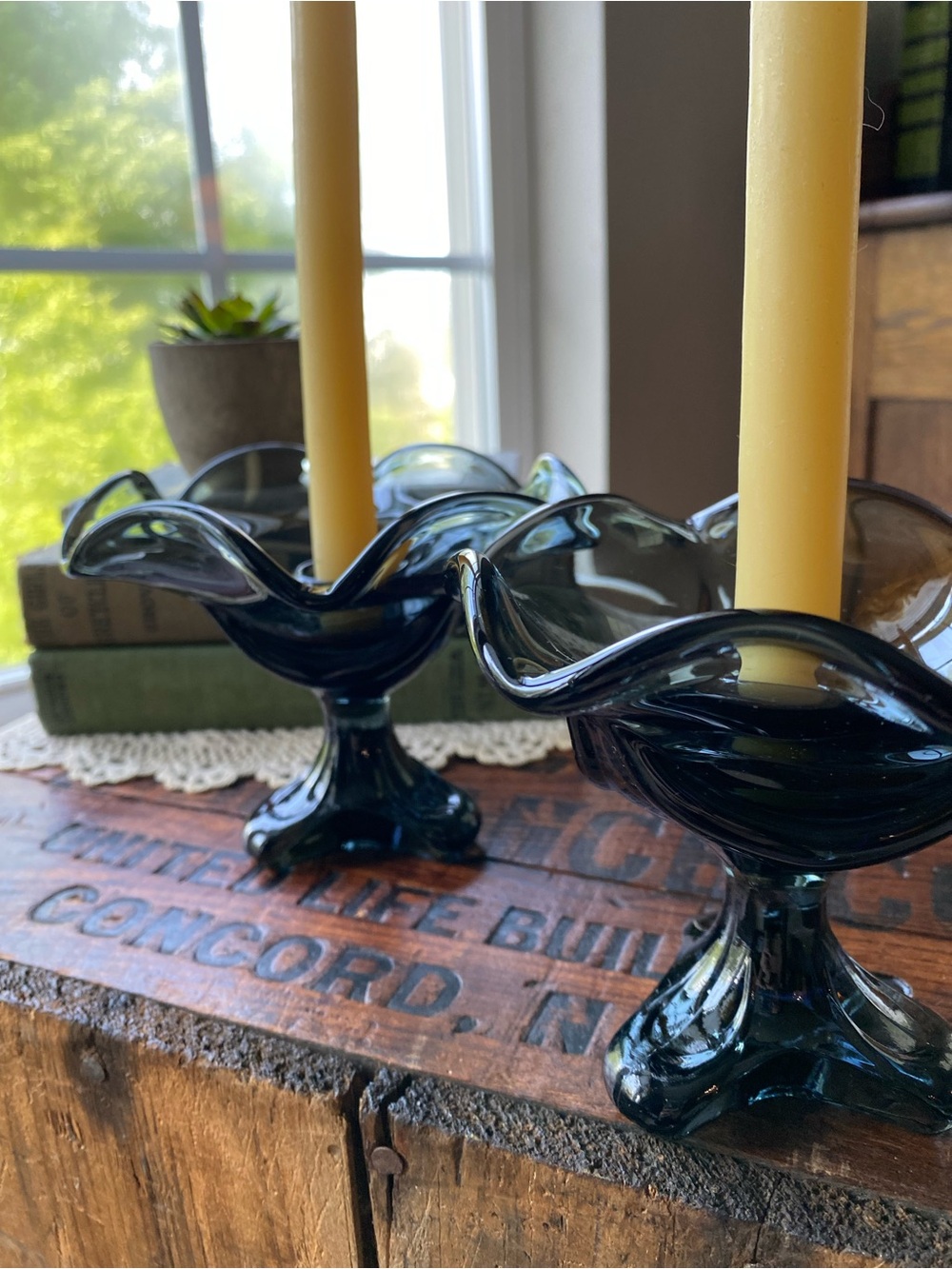 1970s Viking Smoked Gray Glass Epic Drape Footed Candle Stick EUC